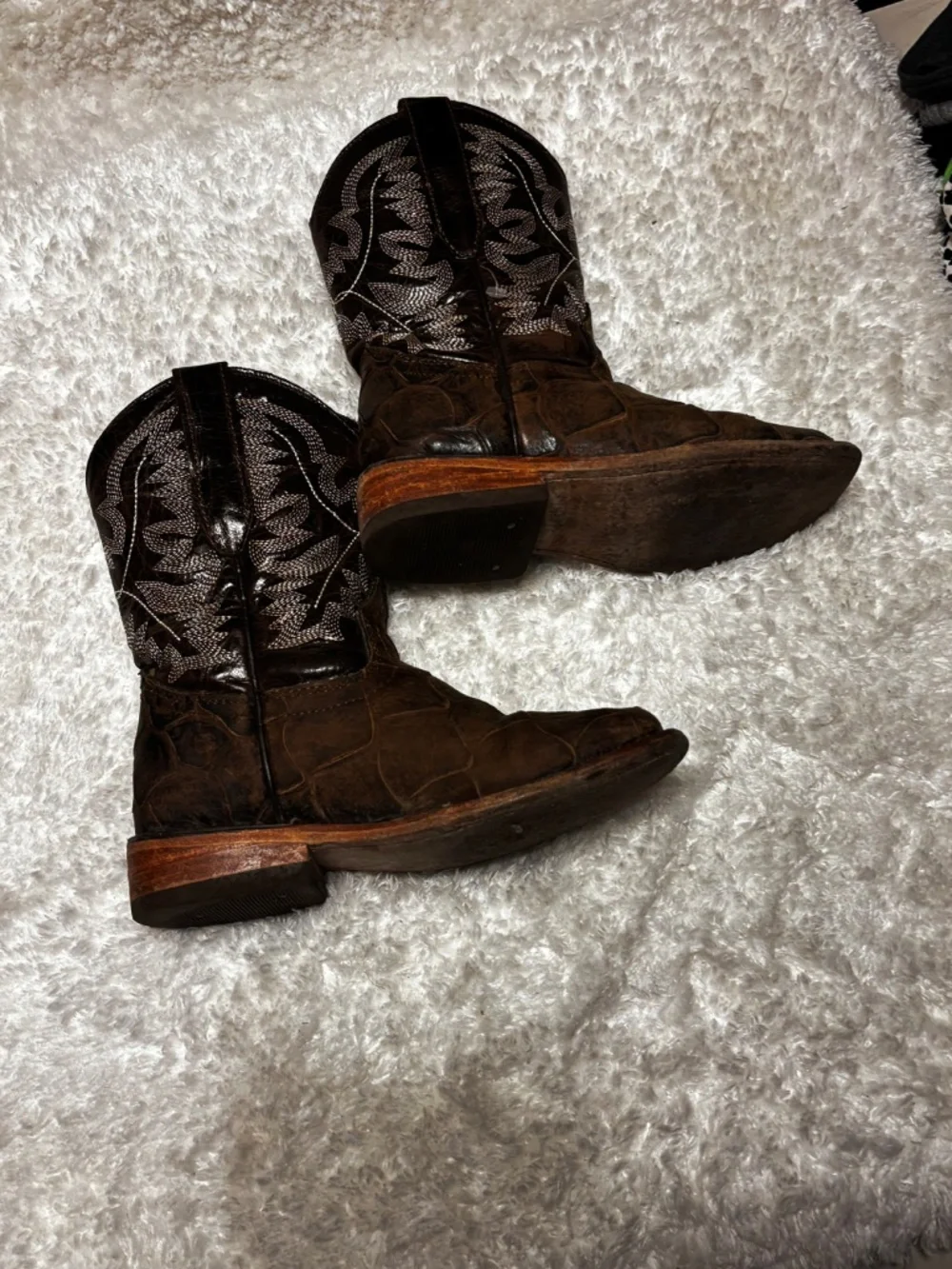 Hometown Toddler Western Leather Boots Square Toe Brown Sz US 12